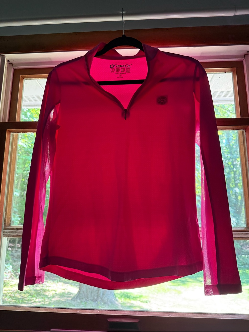 IBKUL Long-Sleeve Half-Zip Performance Top - Hot Pink